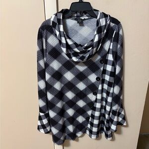 Robert Louis Monochrome Cowl Neck/Hooded Top Sz XL Black Buffalo Check